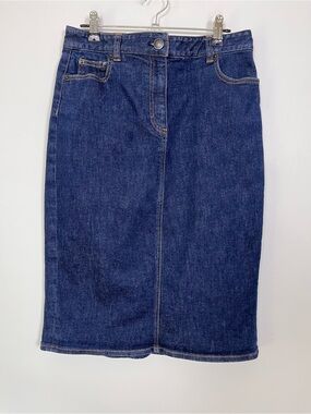 J. Crew Dark Blue Denim Straight Cut Midi Skirt Size 29